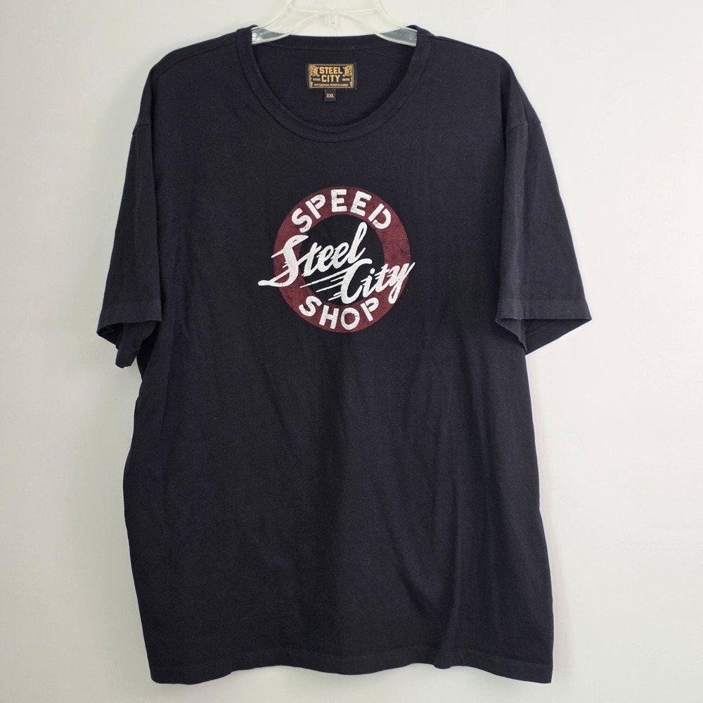Steel City Speed Shop Graphic T-Shirt Men's Size XXL Black Cotton Casual Shirt